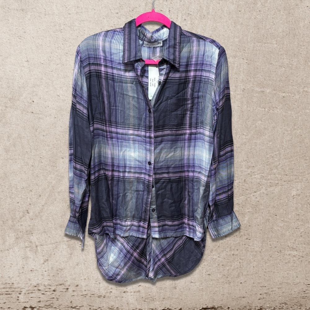 Keren Heart Hi-low Flannel Shirt NWT